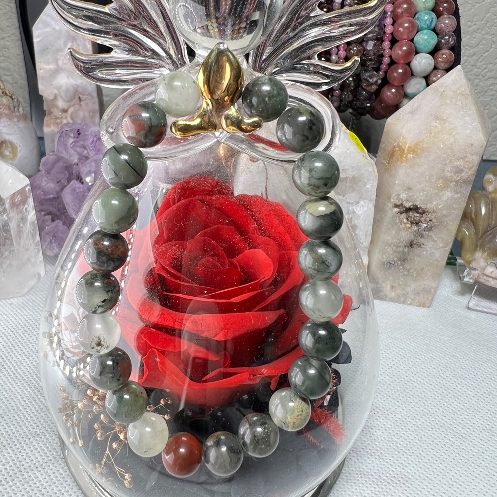8.5MM Dragon Blood Beaded Bracelet 6.5” Natural Crystal Quartz Stone